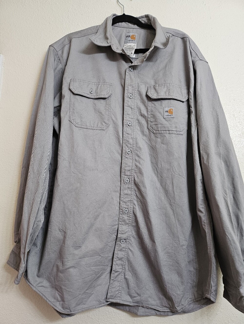 Carhartt Men's FR Classic Twill Shirt in Gray, size XL Regular.